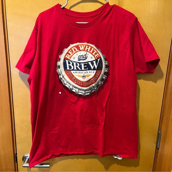 Hanes red white and brew mens tshirt xxl red bottle cap beer - Picture 1 of 3